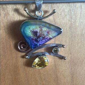 Rainbow Solar Quartz and Synthetic Citrine Pendant NWOT